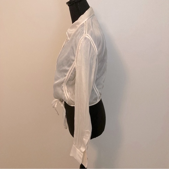 Vtg Sheer Emanuel Ungaro 100% Silk Button Down Shirt/Blouse Tie Front - Picture 5 of 11